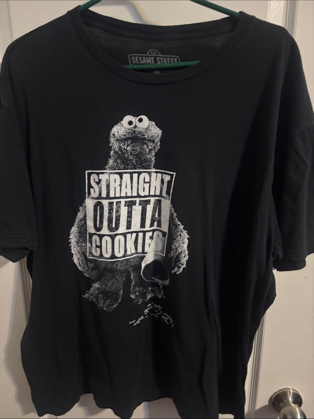 Sesame Street Black Short Sleeve Tee with Cookie Monster Graphic